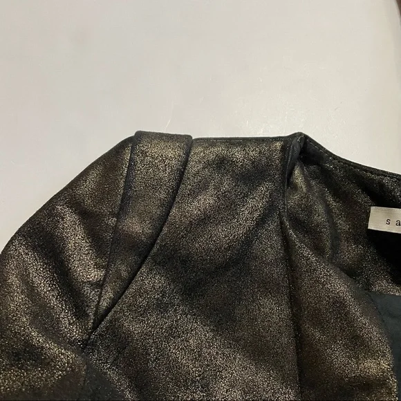 Sandro Designer 100% Goat Leather Blazer Suit Jacket w/ Shoulder Pads Small - Picture 5 of 6
